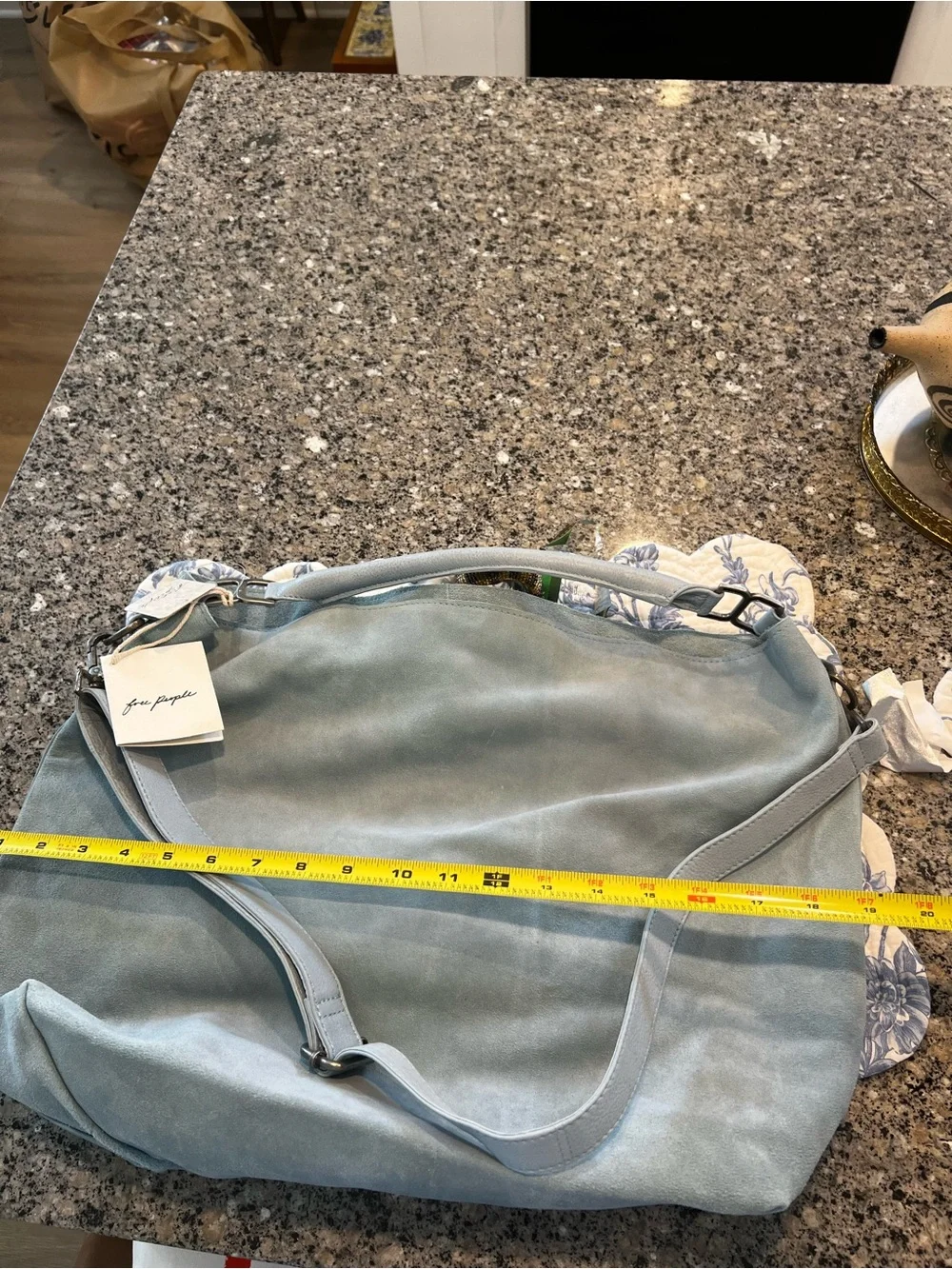 NWT Free People Suzie Suede Soft Light Blue Leather Shoulder Bag